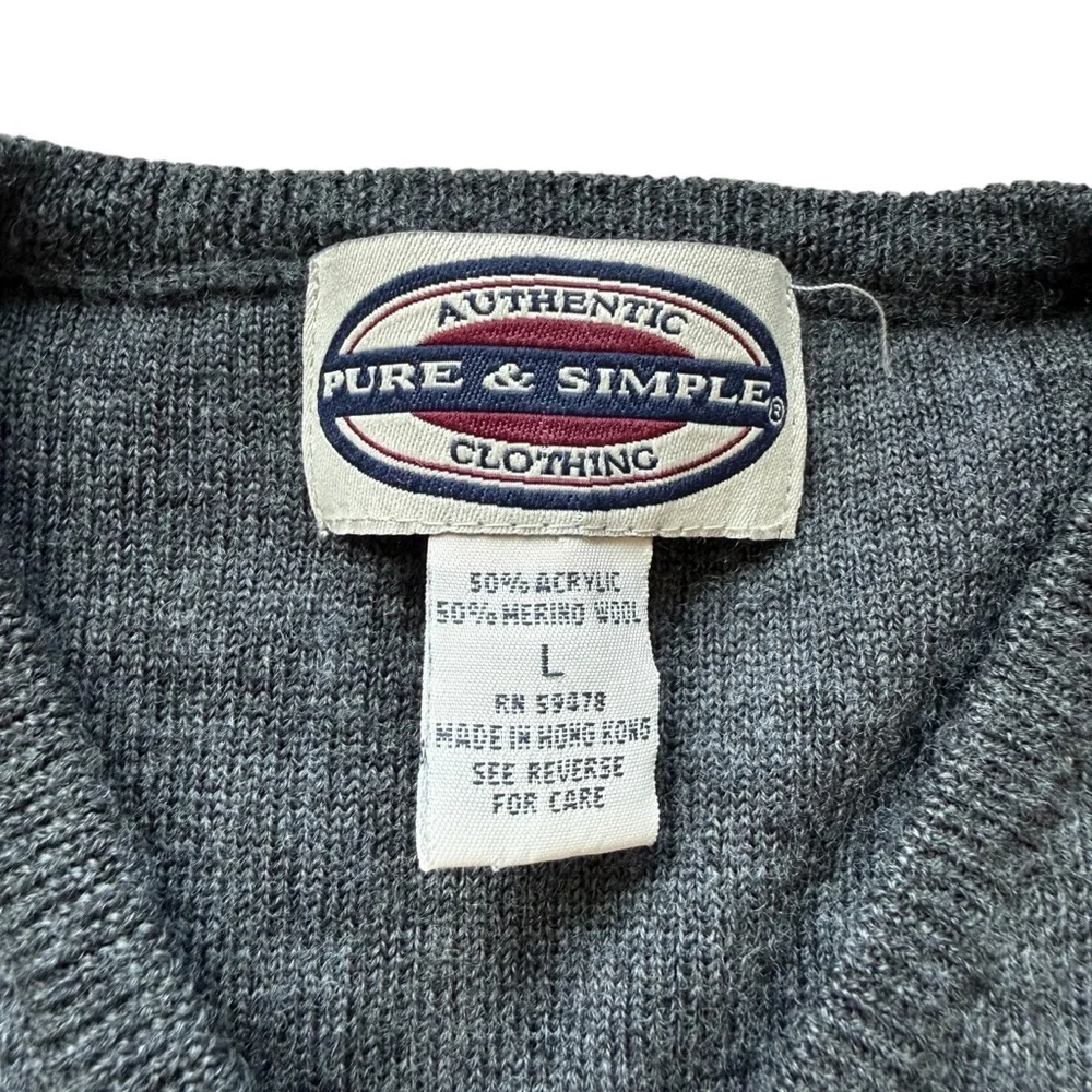 Pure & Simple Merino Wool V-Neck Sweater Gray Large Minimalist Quiet Luxury Mens